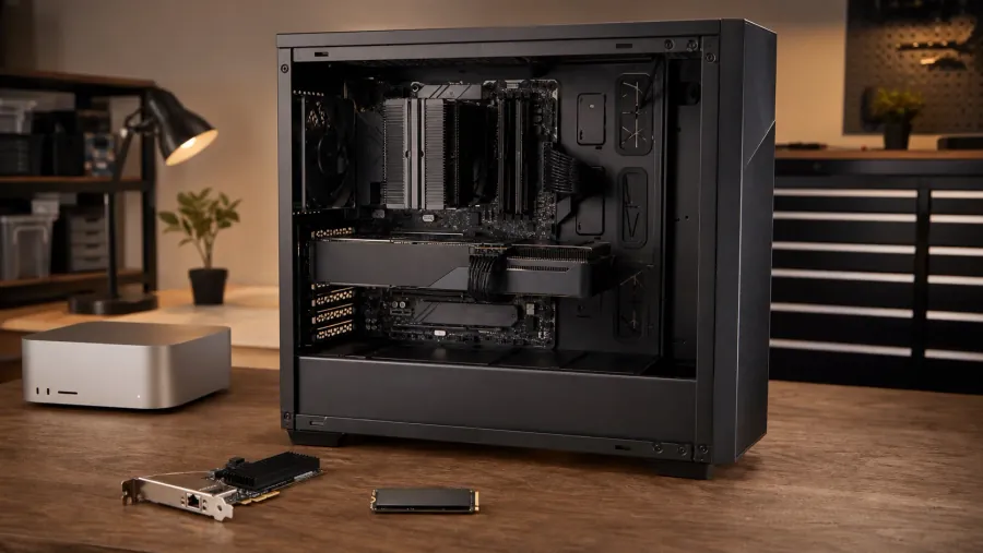 GPU workstation motherboard and expansion hardware arranged for PCIe planning